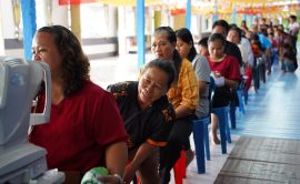 First station – participants queuing for the eye refraction test